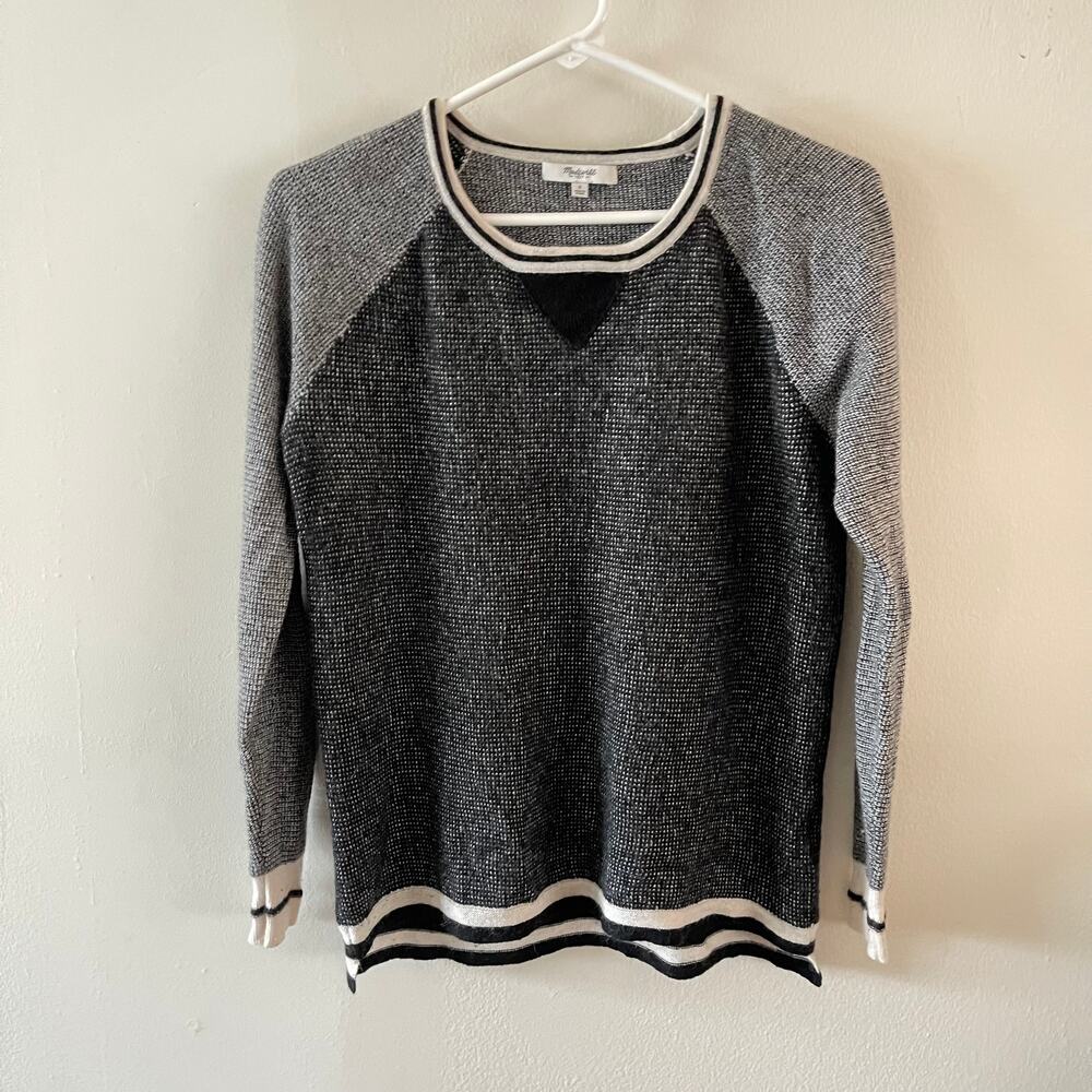 Madewell Tiptone Sweater Small Black Gray Wool Alpaca Cable Knit Pullover A9504